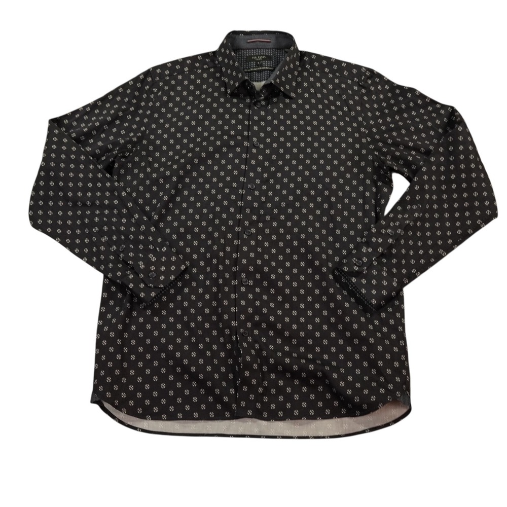 Ted‎ Baker Shirt Mens 5 Large Blue Geometric Diamond All Over Print Party Dance